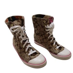 Coach Bonney High Top Sneakers 7.5 Brown Pink C Monogram Y2K Casual Chic Good